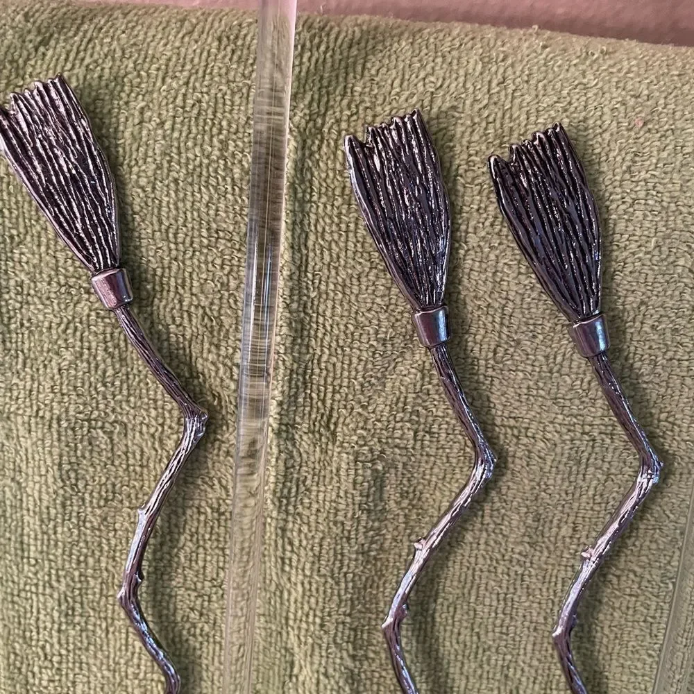 Blown Glass Witch Hat Stir Sticks Metal Broom Stir Sticks lot of 8!